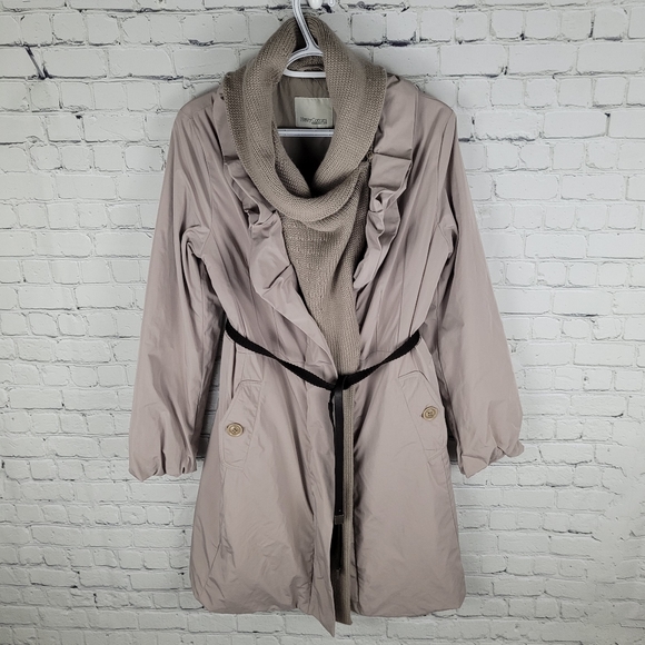 HENRY COTTON'S | knit ruffle detail belted zip puffer trench coat - Picture 2 of 16